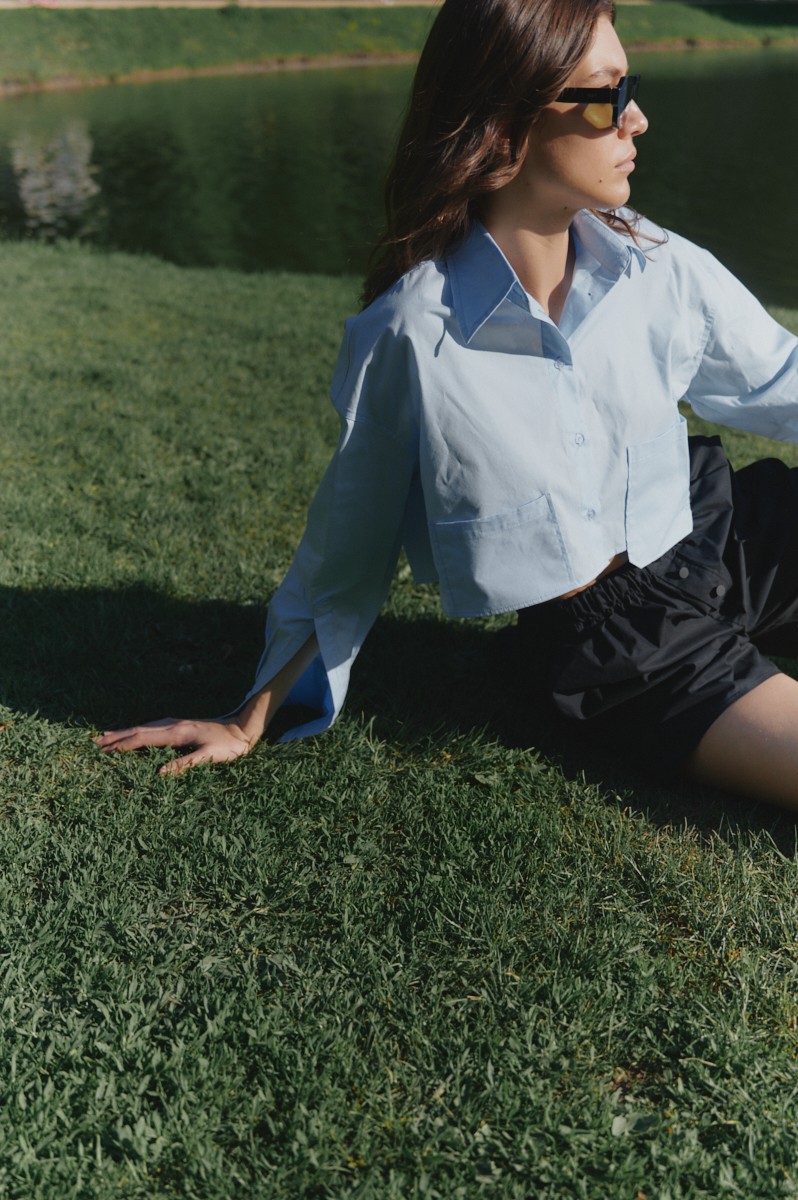 Short blue shirt